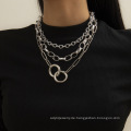 Geometrische Halskette, Hip-Hop-Kette und runde Schnalle-Set-Halskette retro-Metallstil